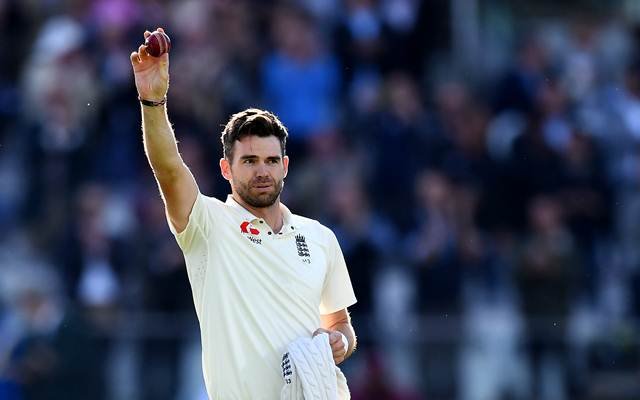 James Anderson, England's legendary fast bowler in action.